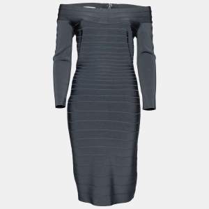Herve Leger Grey Knit Off Shoulder Candice Bandage Dress M