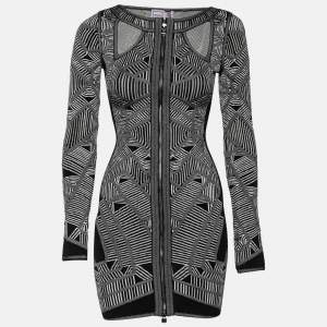 Herve Leger Monochrome Jacquard Knit Axelle Bodycon Dress XS