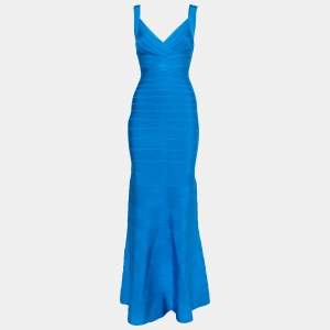 Herve Leger Blue Bandage Sleeveless Bodycon Gown XS