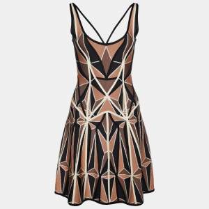 Herve Leger Brown Geometric Patchwork Jacquard Knit Hazel Mini Dress S