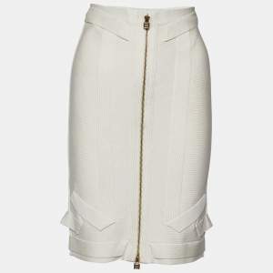 Herve Leger Alabaster Knit Origami Fold Detail Maddison Zip Front Skirt S