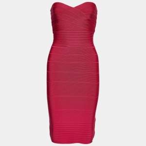 Herve Leger Pink Synthetic Strapless Bodycon Mini Dress XXS