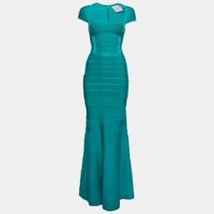 Herve Leger Blue Bandage Lora Bodycon Maxi Dress XS