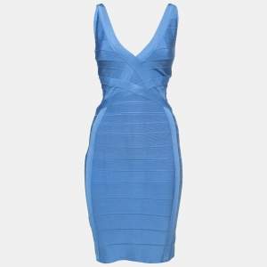 Herve Leger Blue Stretch Knit Bandage Dress XS