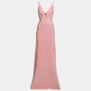 Herve Leger Light Pink Knit Bandage Maxi Dress M