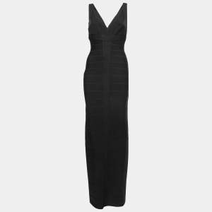 Herve Leger Black Knit Bandage Long Dress M