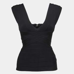 Herve Leger Black Knit Sleeveless Blouse S