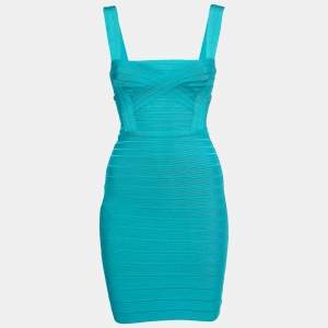 Herve Leger Blue Knit Sleeveless Bandage Dress XS