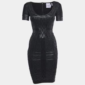 Herve Leger Black Patterned Knit Bodycon Short Dress XS