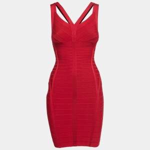 Herve Leger Red Bandage Knit Bodycon Mini Dress XS