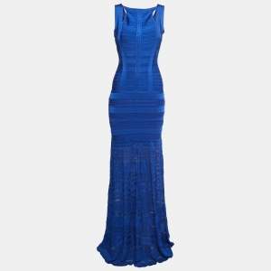 Herve Leger By Max Azria Dark Blue Knit Sleeveless Fit & Flare Maxi Dress S