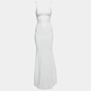 Herve Leger White Bandage Knit Ellen Maxi Dress XXS