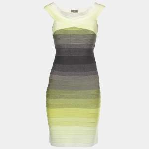 Herve Leger Green/Grey Knit Off-Shoulder Mini Dress M