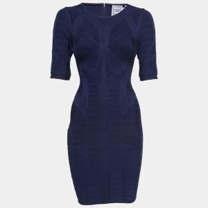 Herve Leger Navy Blue Knit Midi Dress XS