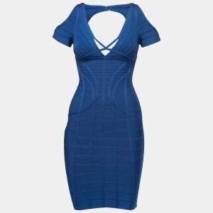 Herve Leger Blue Bandage Knit Bodycon Mini Dress XXS