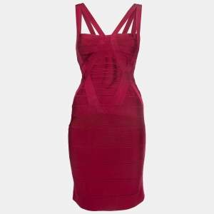 Herve Leger Burgundy Bandage Knit Bodycon Dress S