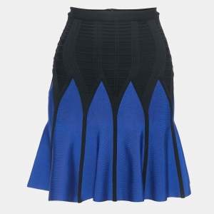 Herve Leger Black/Blue Knit Flared Mini Skirt S