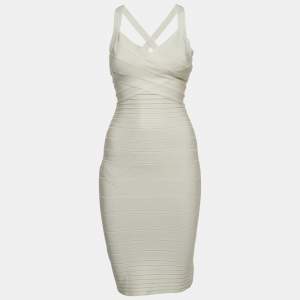 Herve Leger White Bandage Knit Bodycon Dress S