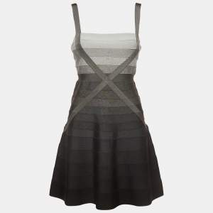 Herve Leger Grey Knit Strappy Flared Mini Dress M