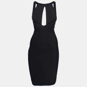 Herve Leger Black Stretch Knit Halter Neck Bodycon Mini Dress S  
