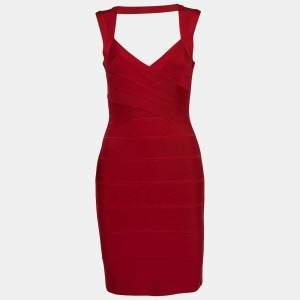 Herve Leger Red Bandage Knit Sleeveless Mini Dress S