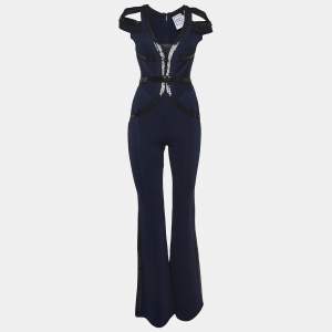 Herve Leger Navy Blue Sequin Embellished Jumpsuit S