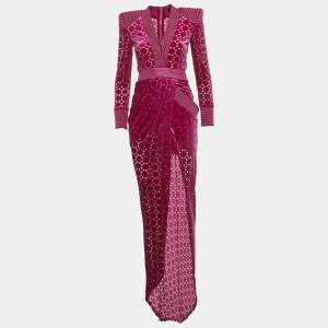 Pre Owned House of Zhivago Violet Velvet Cut Out Shadow Lounge Gown S