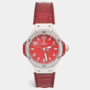 Hublot Red Titanium Ceramic Diamond Alligator Leather Rubber Big Bang 361.HR.8510.LR.1104 Women's Wristwatch 38 mm