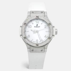 Hublot White Stainless Steel Rubber Diamond Big Bang 361.SE.2010.RW.1104.PLP Women's Wristwatch 38 mm