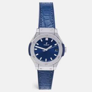 Hublot Blue Titanium Rubber Classic Fusion 581.NX.7170.LR Women's Wristwatch 33 mm