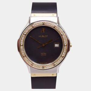Hublot Black Customised Diamond Stainless Steel Classic Depose Quartz Women's Wristwatch 36 mm
