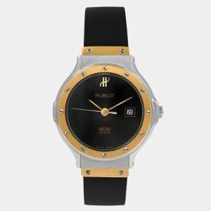 Pre Owned Hublot MDM Classic 1393.2 Quartz Black 18k Yellow Gold Stainless Steel Women's Wristwatch 28 mm