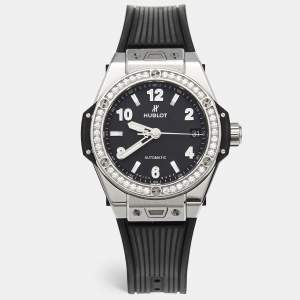 Pre Owned Hublot Big Bang One Click 465.SX.1170.RX.1204 Black Dial Resin Stainless Steel Rubber Diamond Women's Wristwatch 39 mm