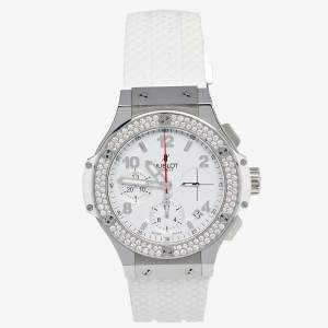 Hublot White Stainless Steel Diamond Rubber Big Bang 342.SE.230.RW.114 Women's Wristwatch 41 mm