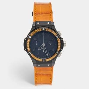 Hublot Black Ceramic Orange Sapphire Alligator Leather Rubber Big Bang 41.CO.1110.LR.1906 Women's Wristwatch 41 mm