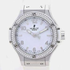 Hublot White Stainless Steel Diamond Big Bang 361.SE.2010.RW.1104 Quartz Women's Wristwatch 38 mm