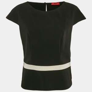 Hugo Boss Black Crepe Contrast Trim Cotine Top L