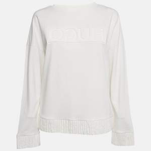 Hugo Boss Off-White Cotton HD Effect Logo Detail Sweatshirt M