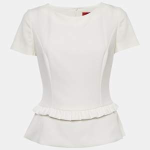 Pre Owned Hugo Boss White Crepe Peplum Top L