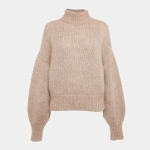 Pre Owned Hugo Boss Beige Lurex Knit Wool Blend High Neck Sweater S 