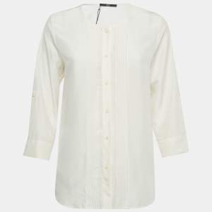 Pre Owned Hugo Boss Ivory Silk Pin  Tucks Silk Rossita Blouse S