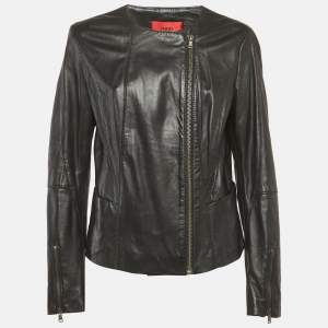 Pre Owned Hugo Boss Black Black Leather Libea Jacket XL