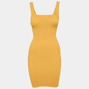 Pre Owned Hunza G Yellow Textured Knit Bodycon Dress S