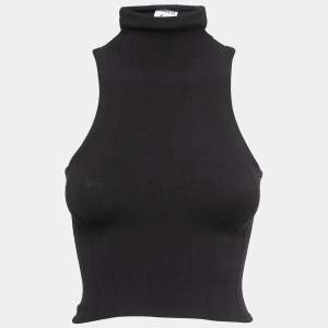 Hunza G Black Stretch Knit Halter Neck Top One Size