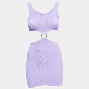 Hunza G Lilac Patterned Knit Cut Out Detail Mini Dress ONE SIZE