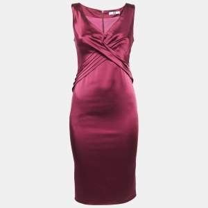 Ice Iceberg Dress Burgundy Stretch Satin Pleated Sheath Dress XS