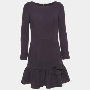 INGIE Paris Purple Crepe Wool Flounce Mini Dress XS