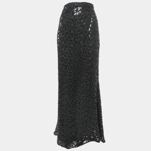 Ingie Paris Black Sequin Lace Maxi Bropai Skirt XL