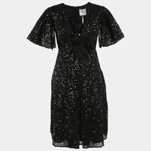 INGIE Paris Black Lace Sequin V-Neck Flared Short Dress M
