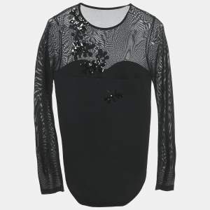 INGIE Paris Black Sequin Embroidered Jersey Bodysuit XL